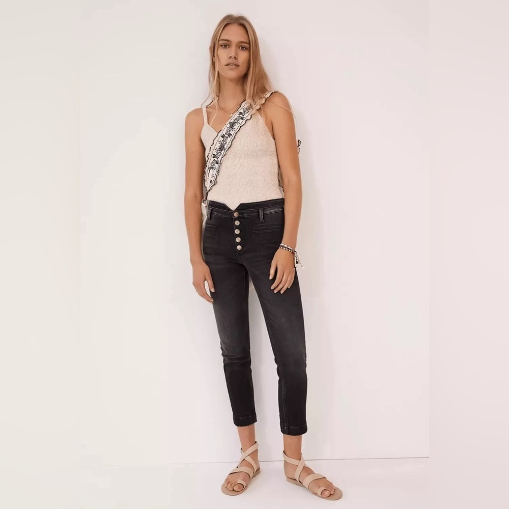 PILCRO The LETTERPRESS Anthropology Sz 27 Black Jeans Distress Button Fly - Picture 1 of 12
